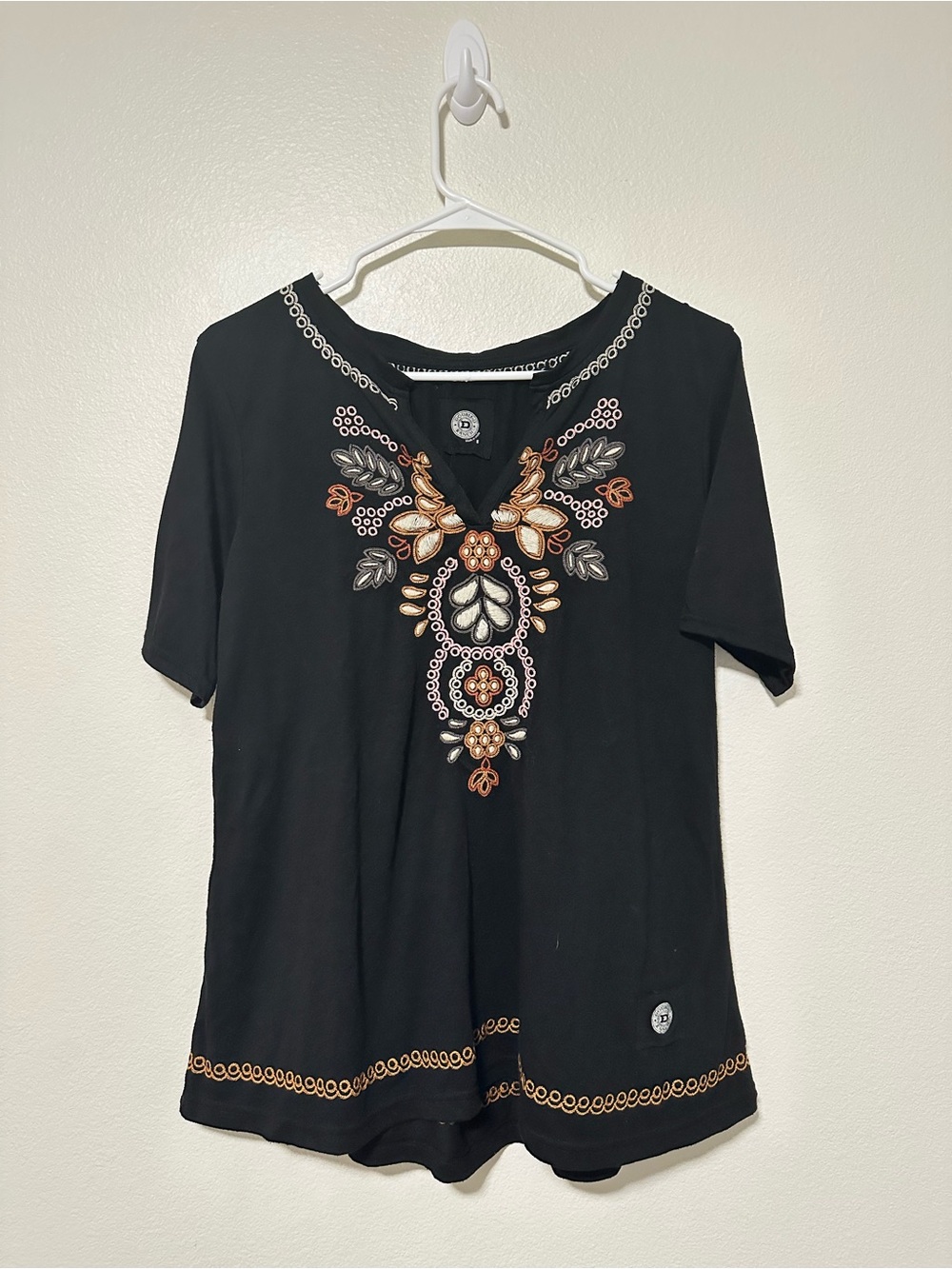 Double D Ranch Embroidered Black Women’s V-Neck Top